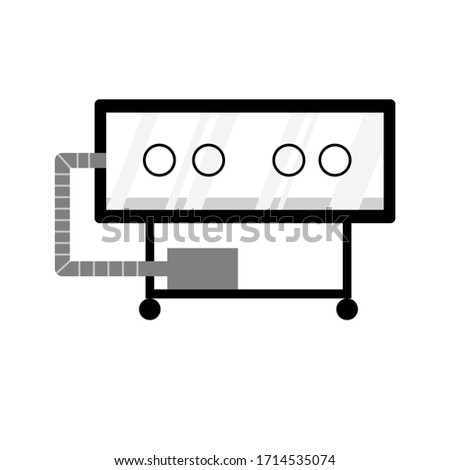 Negative Pressure Isolation Stretcher. Mobile chamber for transport of potent respiratory infectious disease patient. Coronavirus Concept. Icon Vector Illustration.