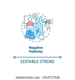 Negative publicity concept icon. Bad reputation. Social relations. Conflict with community. Bankruptcy idea thin line illustration. Vector isolated outline RGB color drawing. Editable stroke