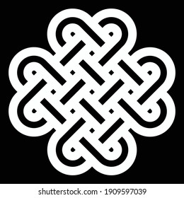 negative quadruple solomon's knot, decorative motif, black and white ornament, vector illustration