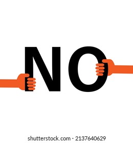 negative response, hands holding letters reassembling word NO