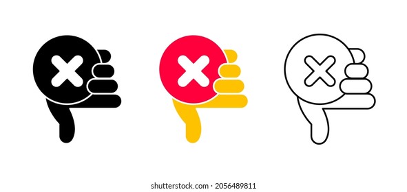 Negative sign set. X sign inside hand sign vector icon set. Editable row set. Silhouette, colored, linear icon set. Logo-web, icon design element.