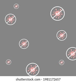 Papel de fondo de escritorio de cuarentenas de flauta asiática roja, virus de plata negativo. Coronavirus Pandemia Epidemia Gris Stop Covid Restricciones Fondo. Ilustración De Prueba De Peligro Gris Prohibida Covid-19.