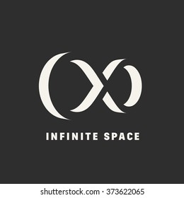 Negative Space Abstract Vector Infinity Logo Template. Limitless Symbol. Concept of Eternity Sign. Vector Endless Icon. Premium Emblem for Any Brand. Shape on Dark Background.