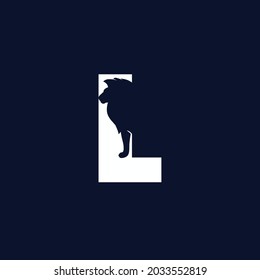 Negative space alphabet initial icon logo L with a design of a LION