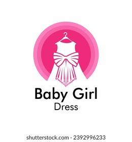 Negative Space Baby Girls Dress Logo Design Template With Circle.