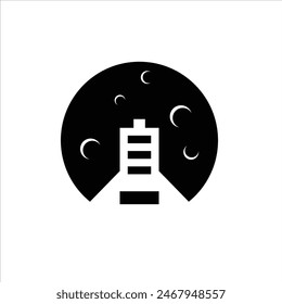 logotipo negativo de la batería espacial con un fondo de noche o una batería que dura mucho tiempo en la noche