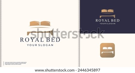 negative space bed icon sign. Royal bed logo inspiration with golden color branding vector illustration