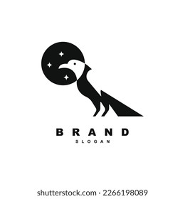 Negative space bird logo with moon and star design vector