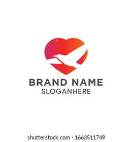 Negative space Bird in the shape of love logo design vector