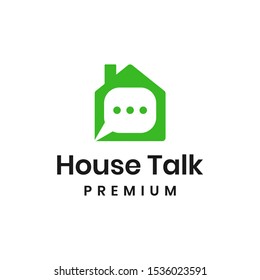 Negative space bubble chat with house logo design vector