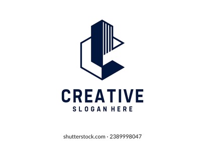 negative space building letter C logo design