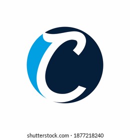 Negative space of C letter in blue colors vector logo template