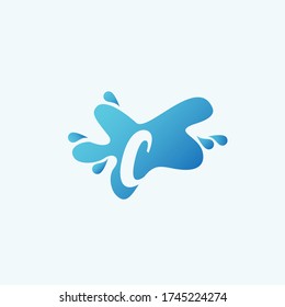 Negative Space C letter logo icon in water splash shape design template.
