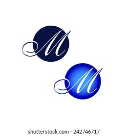 Negative space calligraphy letter M with placed in circle