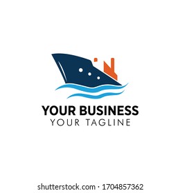 Negative space Cargo ship vector logo template