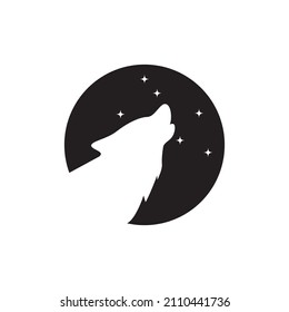 negative space circle night with wolf howl logo design, vector graphic symbol icon illustration