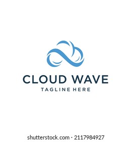 Negative space cloud and wave logo template