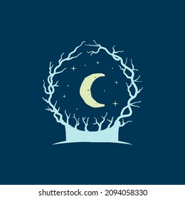 Negative Space Crystal Ball, Roots and Crescent Moon