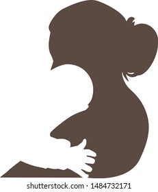 Negative space cut out mother holding baby in her arms baby resting on her shoulder baby hand hugging mother's arm