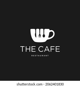 Negatives Raumbesteck auf Tasse, einfaches Minimal-Café Restaurant Logo Symbol Zeichen Design-Konzept. Vektorgrafik