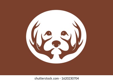 Negative Space Design Puppy Head with Deer Antlers 