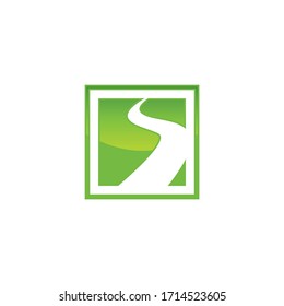 Negative Space Design Road Symbol in quadratischem Hintergrund Logo-Design-Vorlage