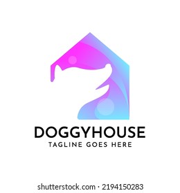 negative space dog and house modern gradient vector logo design element