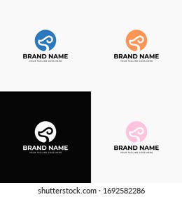 Negative Space Dog logo design template. Graphic sitting puppy logotype, sign and symbol. Pet silhouette label illustration isolated on background. Modern animal badge for veterinary clinic, pet food.