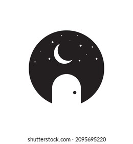 negative space door with space sky night logo design vector graphic symbol icon sign illustration creative idea