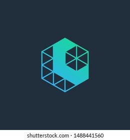 Negative space down Arrow hexagon abstract logo design. Arrow icon.  