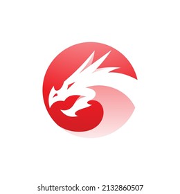 Negative space dragon head in a circle shape logo design. Dragon head vector icon with modern gradient color style