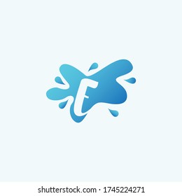 Negative Space E letter logo icon in water splash shape design template.