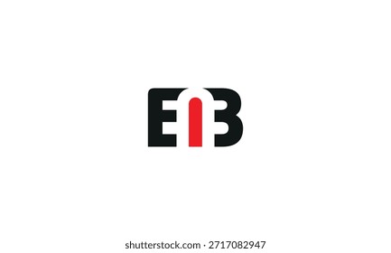 Logotipo ENB de espacio negativo. Logotipo de la letra ENB Plantilla de Vector de color negro y rojo