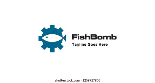 negative space fish in bomb gear shape logo icon vector inspiration