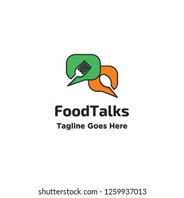 negative space fork and spoon in callout shapes for food talk logo icon vector inspiration