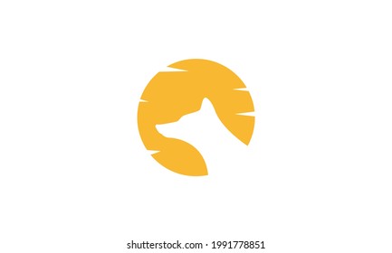 negative space fox head with sunset logo symbol vector icon illustration graphic design