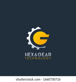 Negative Space G Letter Logo, Techno Hexagonal Gear Vector Design Logo Template