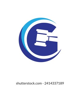 Negative space gavel inside circle shape. Lawyer Attorney Legal Law firm Logo design vector template Negative space. Circle shape Judge Logotype concept icon.
