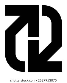 Negative Space H Logo with Bi-Directional Arrows – Minimalist Conceptual Design, Abstract Geometric Arrow Cycle..