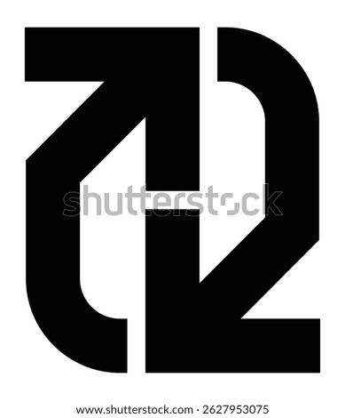 Negative Space H Logo with Bi-Directional Arrows – Minimalist Conceptual Design, Abstract Geometric Arrow Cycle..