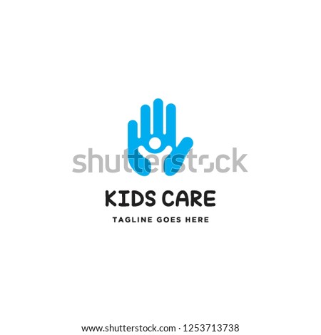 negative space happy kid in raised hand shape logo icon vector inspiration
