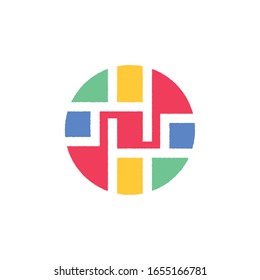 Negative space Hashtag. Collaboration Idea Vector Logo colorful