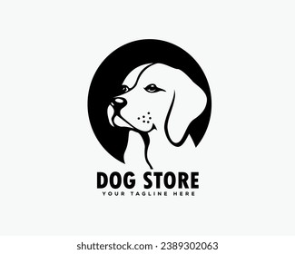 negative space head dog silhouette on circle logo design template illustration inspiration