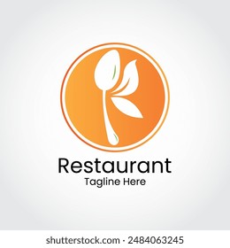 Negative Space Healthy Restaurant Logo Design Template With Spoon And Leaf. Restaurant, Resto, Food Court, Cafe Logo.