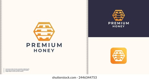 negative space honeycomb logo vector design, hive honey logo hexagon premium vector illustration.