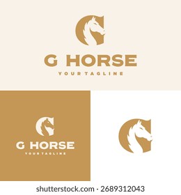 Cabeça de cavalo espacial negativo e ilustração de vetor de design de logotipo de luxo G