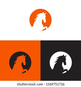 Negative Space of Horse head inside a set circle logo Template