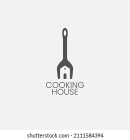 Negative space house on spatula cooking logo icon sign design vector illustration