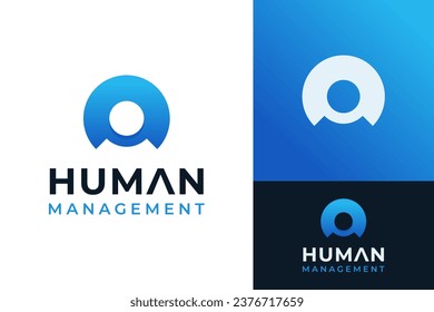 Negative Space Human People in Circle Round Icon For Human Resource Management Logo Design Branding Template