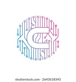 Negative Space Initial Letter C, Electronic, PCB Logo Design
